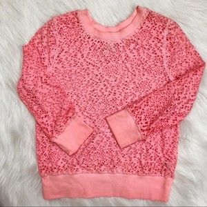 We The Free Neon Peach Pink Holes Destructed Destroyed Sweater Shirt Top Sheer